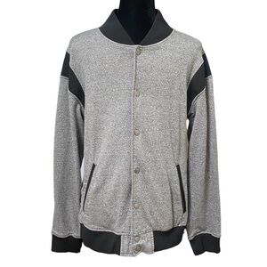 Brooklyn Cloth Varsity Bomber Jacket Gray Black Fleece Medium Streetwear
